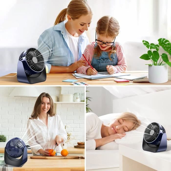 USB-ventilator, kleine ventilator, 360° draaibare draagbare mini-ventilator, stille bureauventilator met 3 snelheden (label)