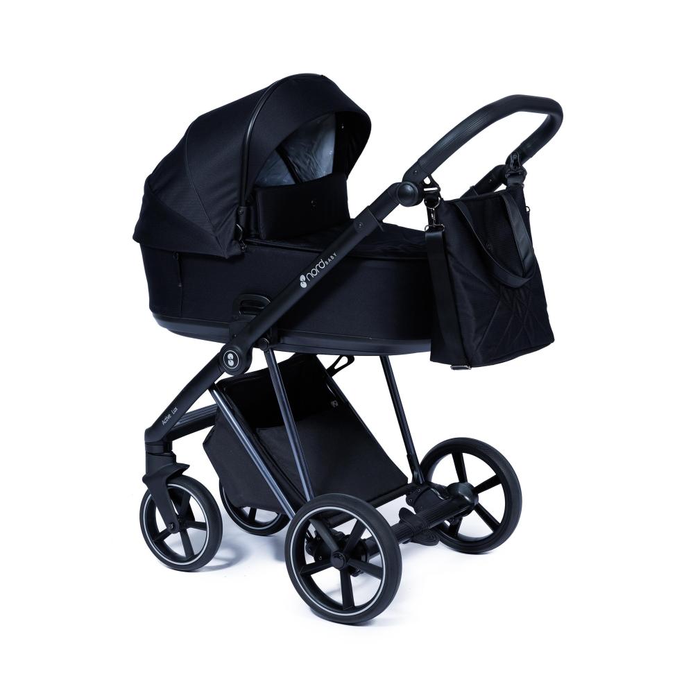 Nordbaby Active Lux kinderwagenset, zwart met chromen frame.