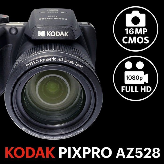 KODAK Pixpro AZ528 - Câmera Bridge Digital de 16 MP, Zoom Óptico de 52x, Estabilização de Imagem, Tela LCD, Vídeo Full HD - Preta