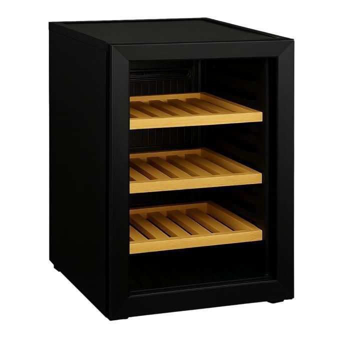 Cave à vin de service 15 bouteilles - cadre noir - clayettes bois - 6 à 14°C