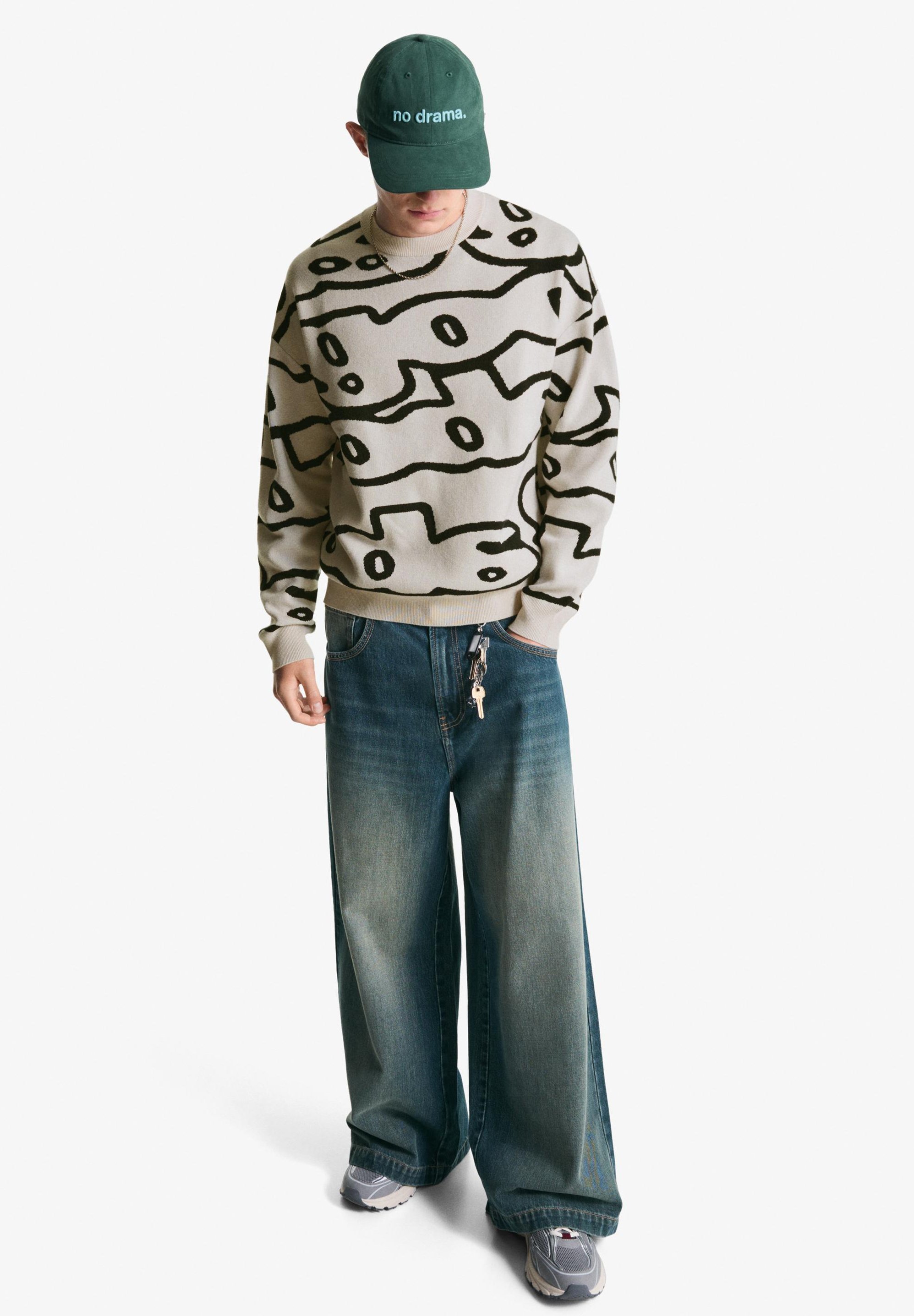 Pull imprimé Bershka blanc