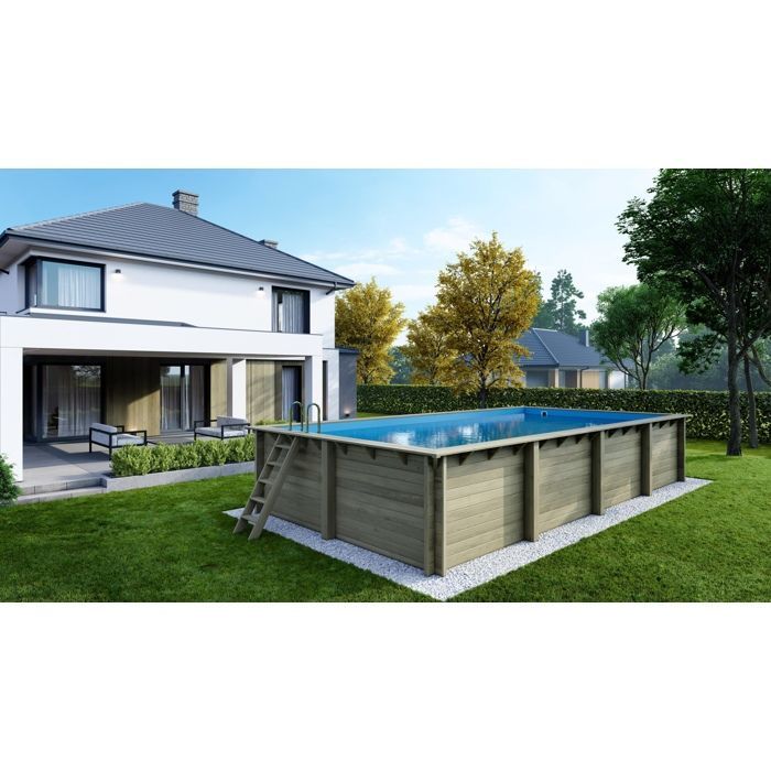 Piscina de madera Aqua de 8,5 x 4,35 m - 1,45 m de profundidad - con fijaciones para enterramiento - BAS7309OSPI
