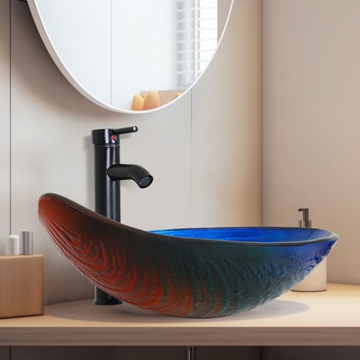 Lavabo de encimera con grifo, lavabo ovalado para baño, 55 cm