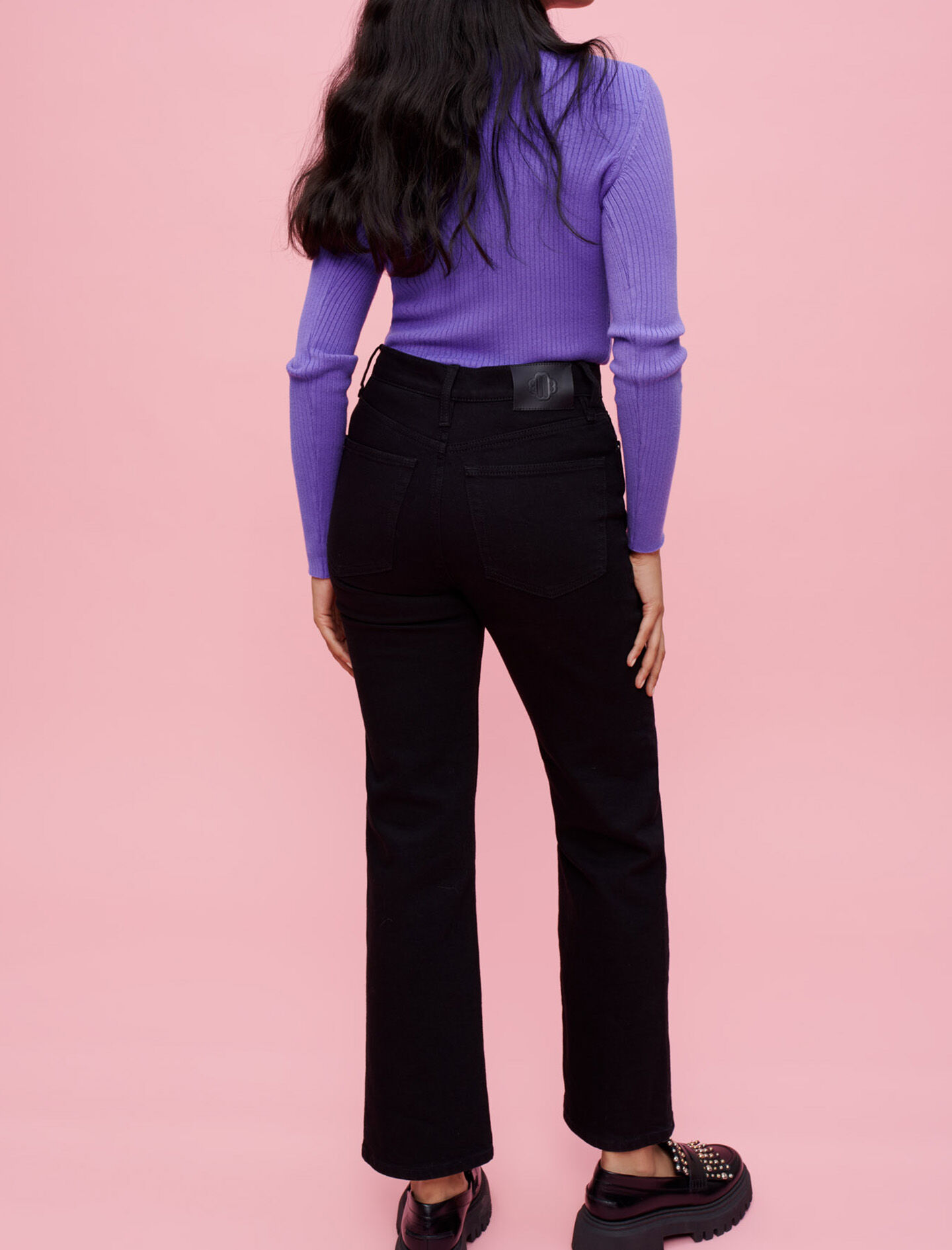 Jeans met hoge taille en splitten aan de voorkant - Zwart