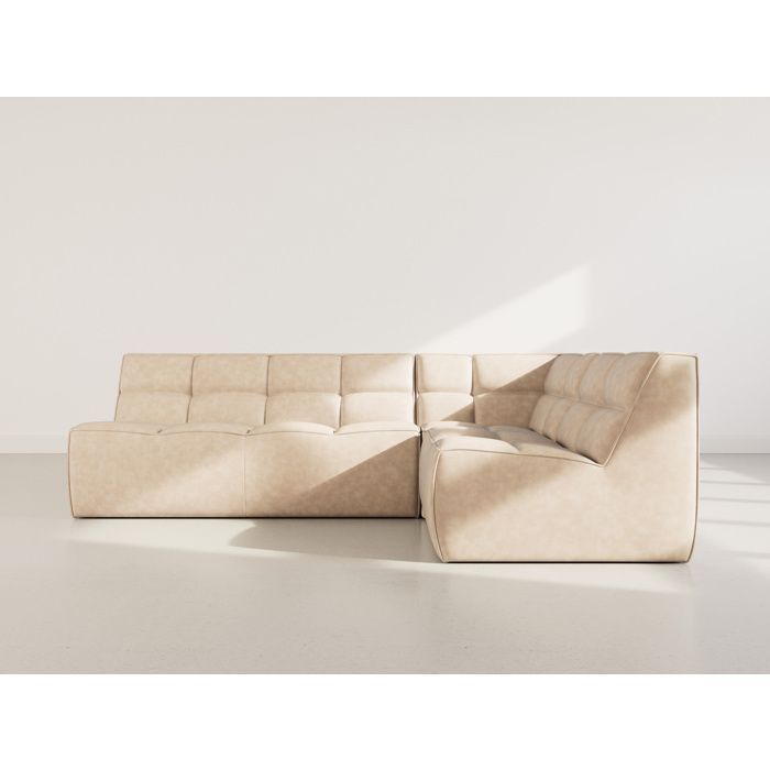 Alya - Sofá esquinero modular reversible de 4 plazas en piel sintética - Beige
