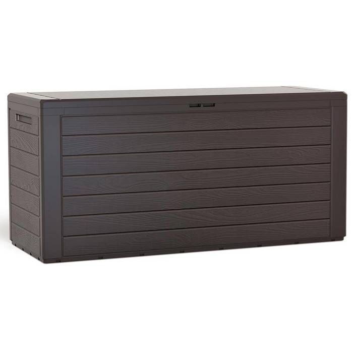 VOUNOT® Tuinopbergbox met handgrepen 280L - Buitenopbergkist van PP - 116x44x55cm - Bruine houtstijl