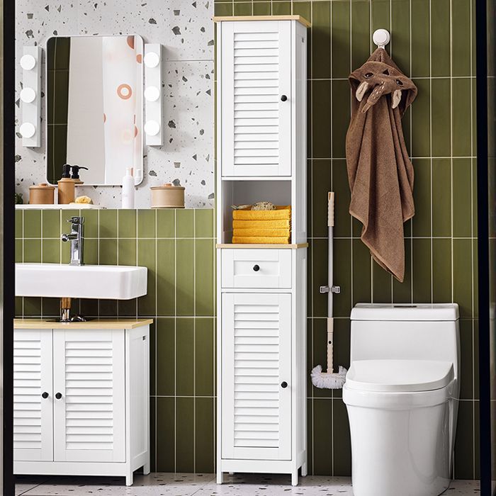 SoBuy FRG236-WN Badkamerkast met verstelbare planken - B32cm x D30cm x H170cm - Wit en naturel