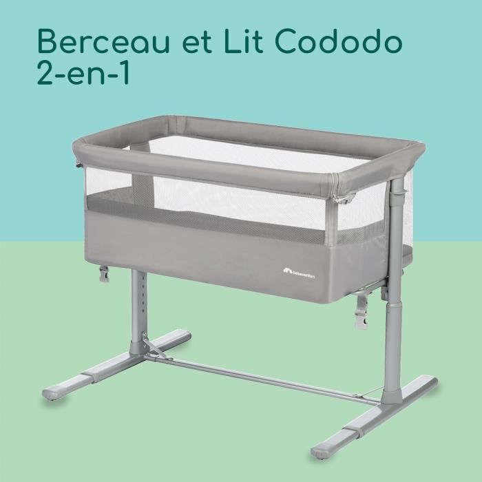 BEBECONFORT Zina Faltbares Babybett & Beistellbett, 0-6 Monate (0-9 kg), 5 höhenverstellbare Positionen, neigbare Matratze, Mineralgrau