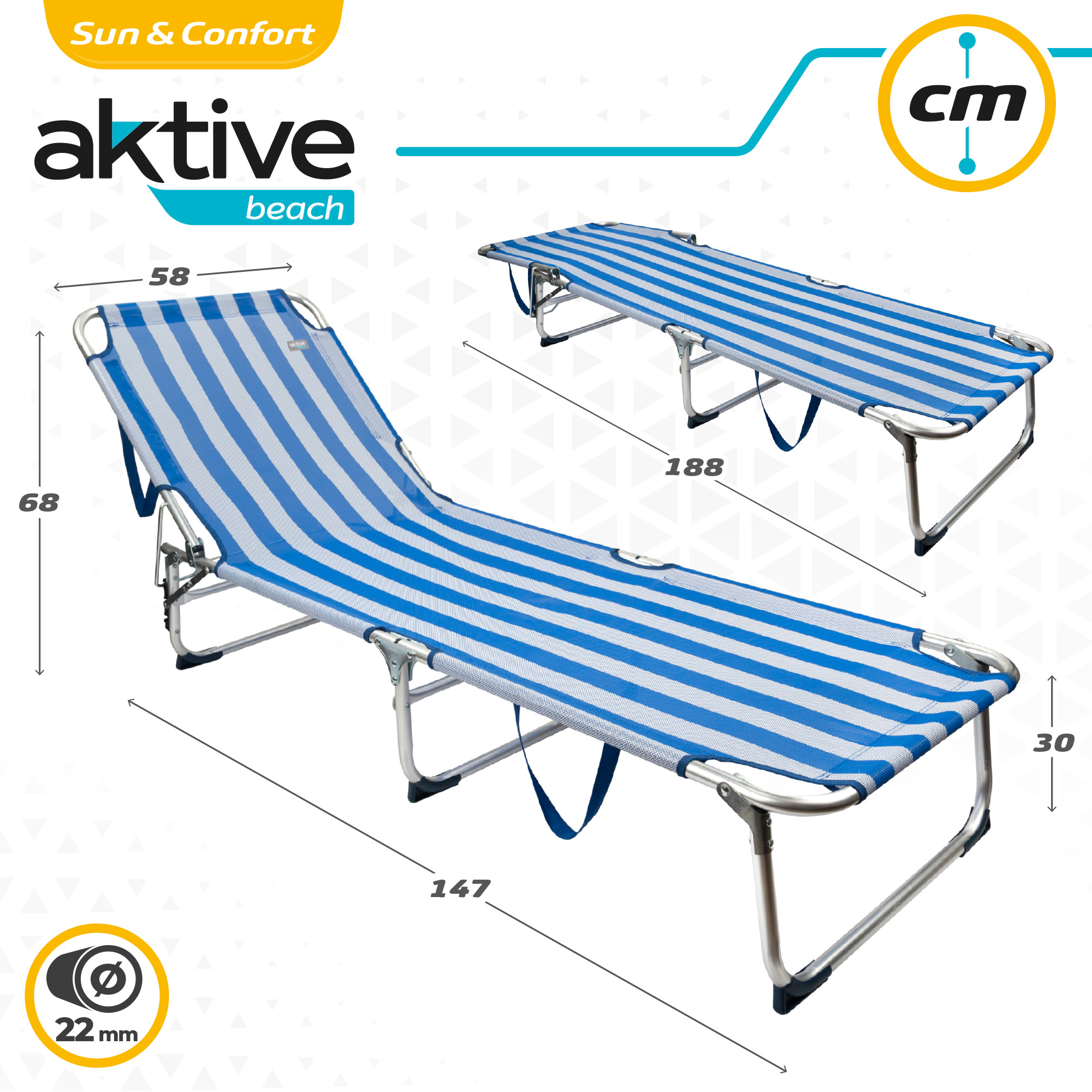 Aktive Beach 3 pozíciós alumínium összecsukható napozóágy