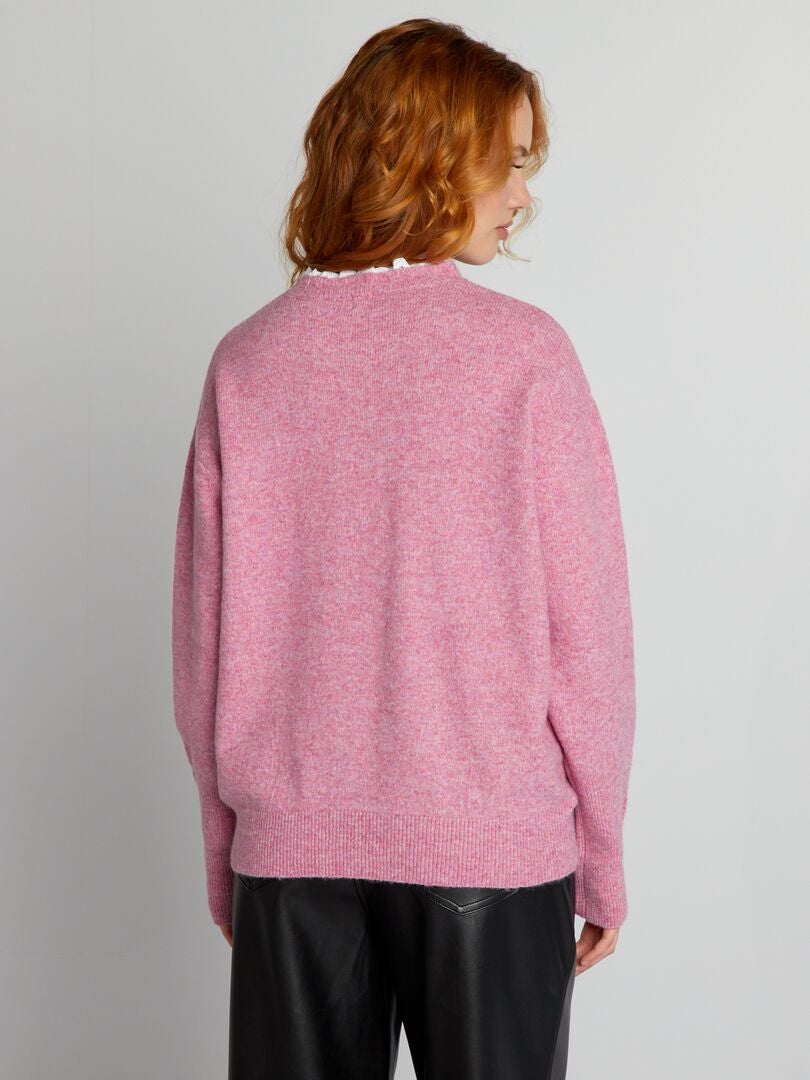 Jersey de punto con cuello bordado - ROSA