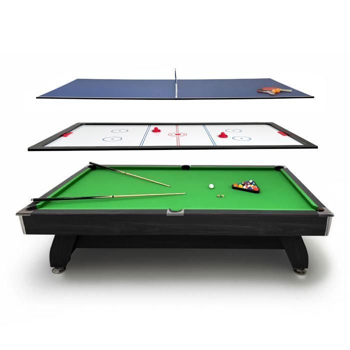 Table de billard multifonctionnelle THUNDER® | BOLD-BLACK-9FT | Plateau | Ping-pong | Air hockey | Ensemble | Domestique | Marron |