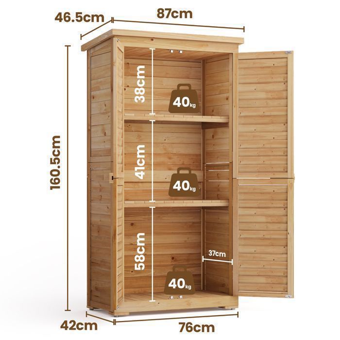Mobile da giardino Bealife - Mobile contenitore in legno per esterni - 3 ripiani - 2 ante - Tetto inclinato - 76x42x160,5 cm - Cassapanca gialla