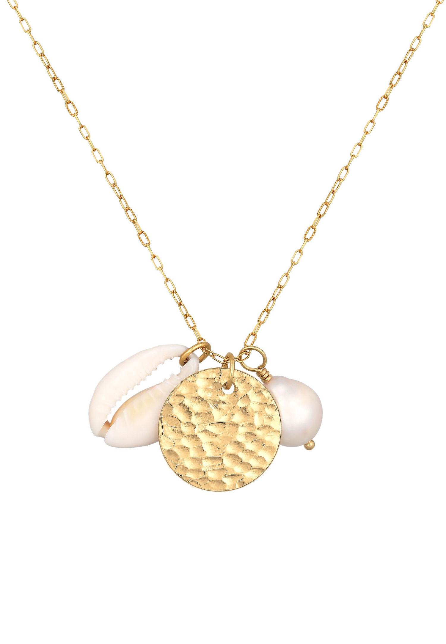 Elli PREMIUM Femmess Pendentif plaque structurée avec Perle de Culture d'Eau Douce et coquillage cauri en argent sterling 925