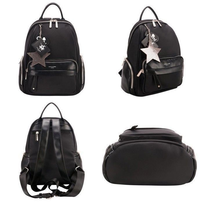 David Jones - Mochila pequena feminina para a cidade - Bolsa de nylon macia - Mini bolsa tiracolo - Mochila moderna de grife - Preta