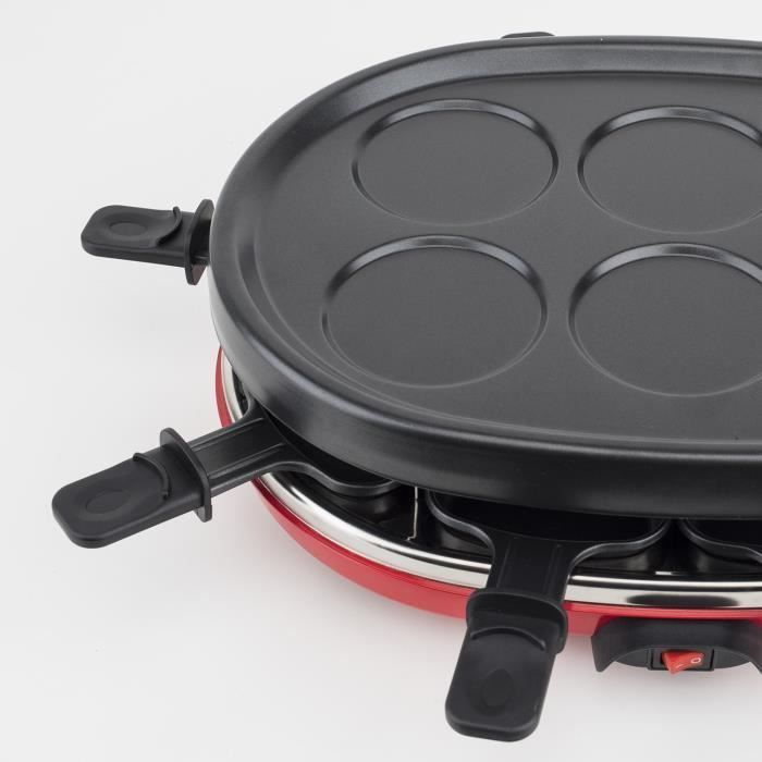 Parrilla para raclette H.KOENIG 4 en 1 - Para 8 personas - 900 W - Rojo/Negro