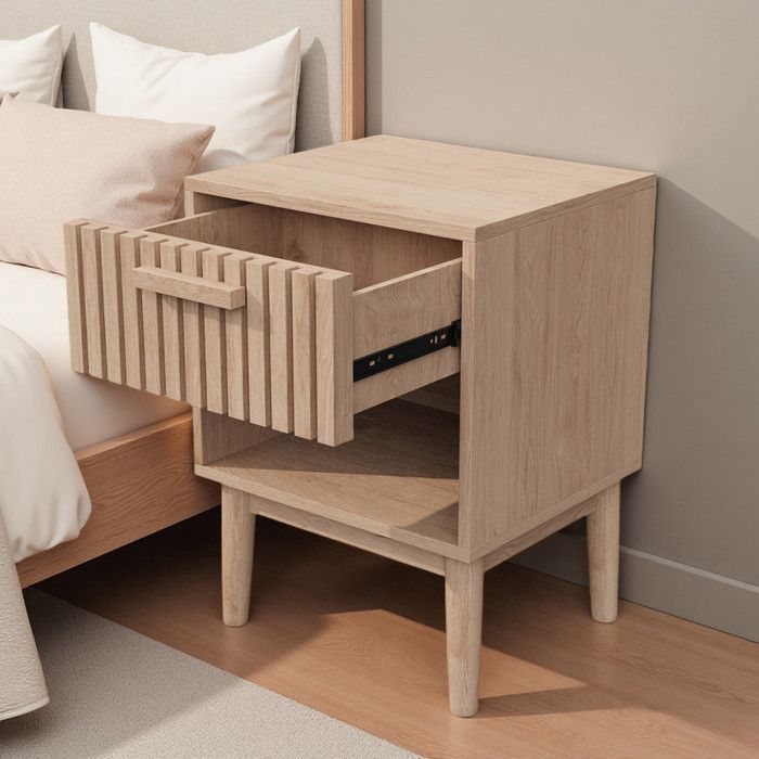 Nachttisch - TANANT - 2er-Set - 1 Schublade - Offenes Fach - Beiges Holz 40 x 35 x 55 cm