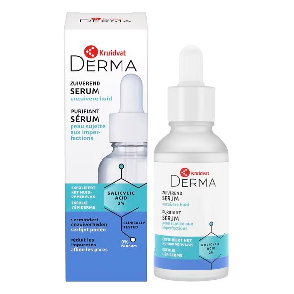 Kruidvat Derma čistilni serum z 2 % salicilne kisline, 30 ml, za nečisto kožo