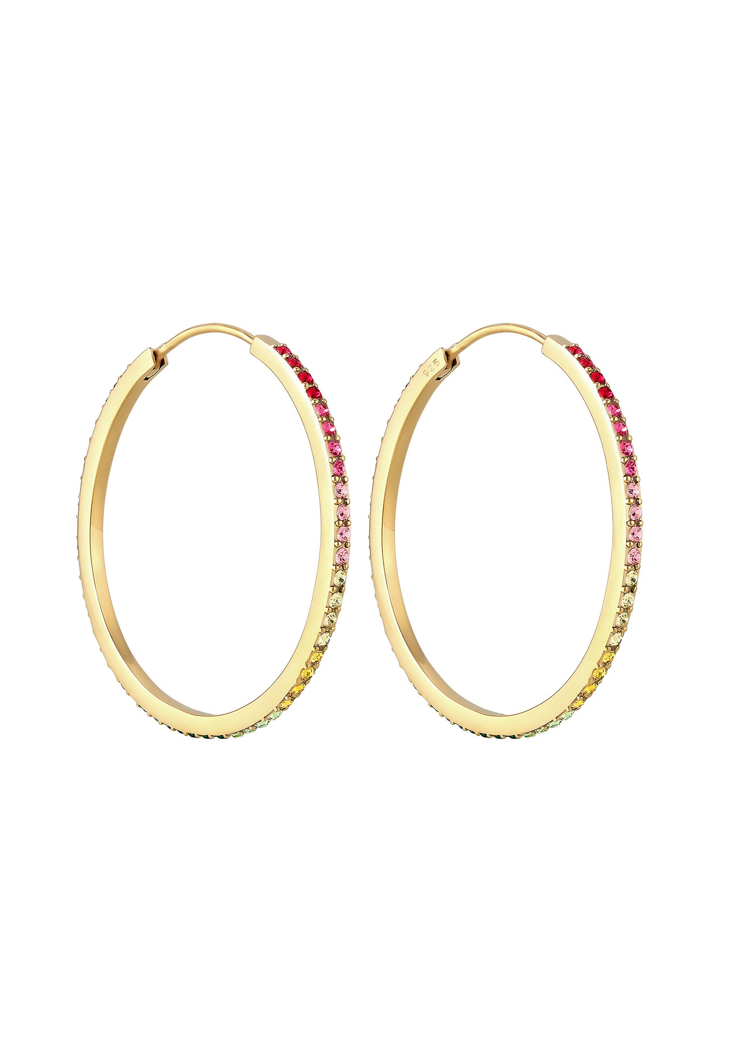 Elli Arc-en-Ciel Élégant avec des Cristaux Boucles d'Oreilles Femme - (925/1000) Argent Plaqué Or