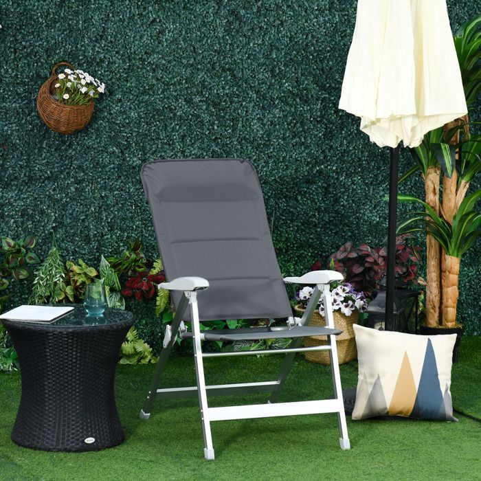 Outsunny - Klappbarer Gartenstuhl - Aluminium - 75 x 61,5 x 115 cm - Dunkelgrau
