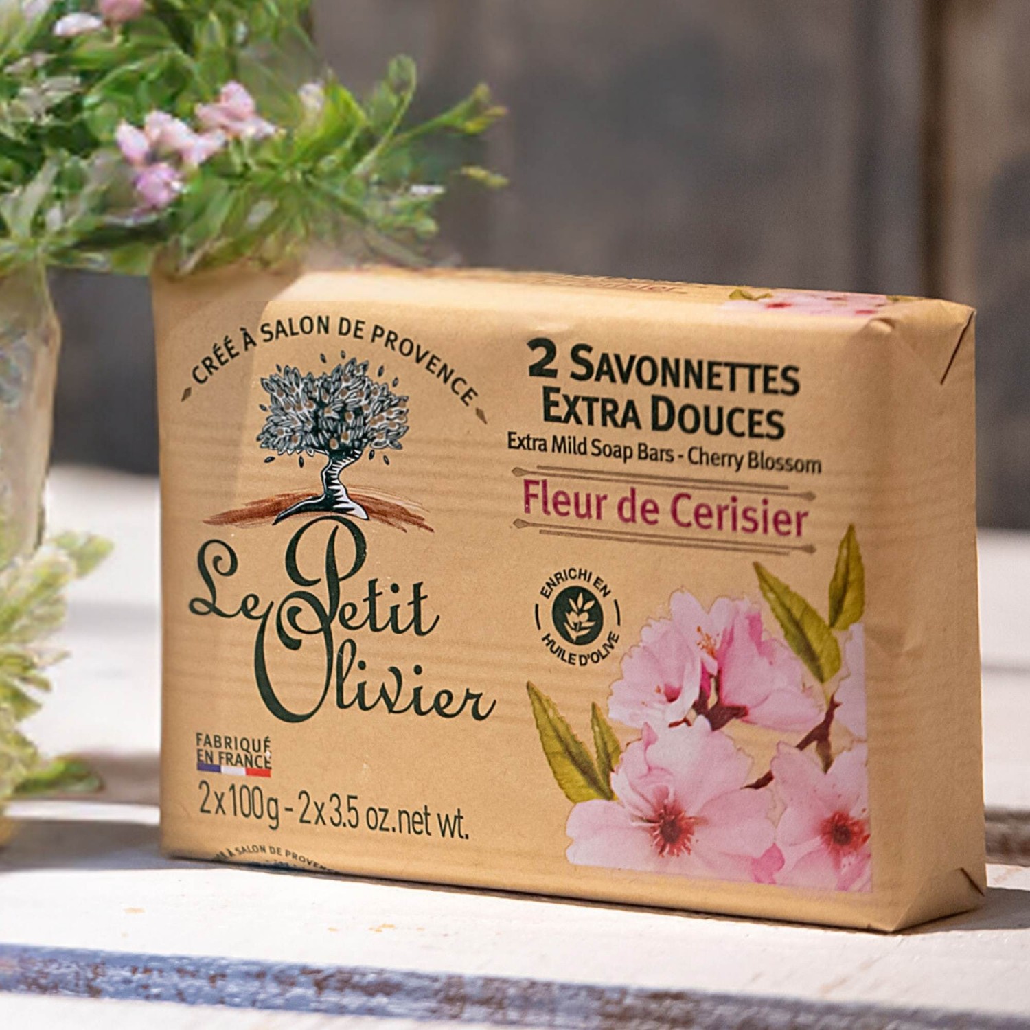 Le Petit Olivier 2 Savonnettes Extra Douces Fleur de Cerisier