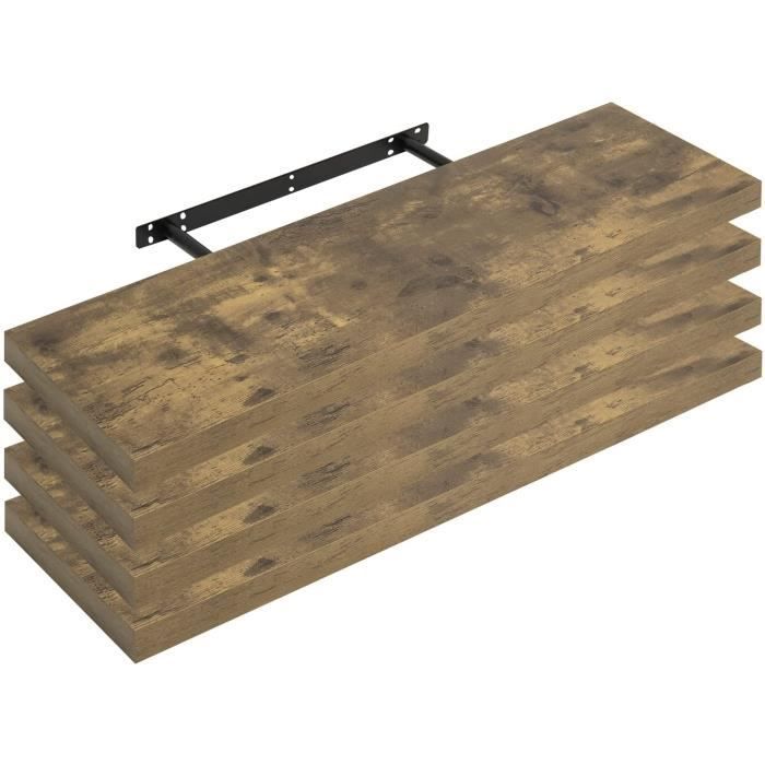 Juego de 4 estantes de pared WOLTU, estante colgante, estante flotante para CD/DVD, 100x23x3,8cm, marrón rústico, RG9317hov-4