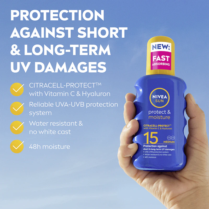Protetor solar em spray NIVEA SUN Protect & Moisture FPS 15