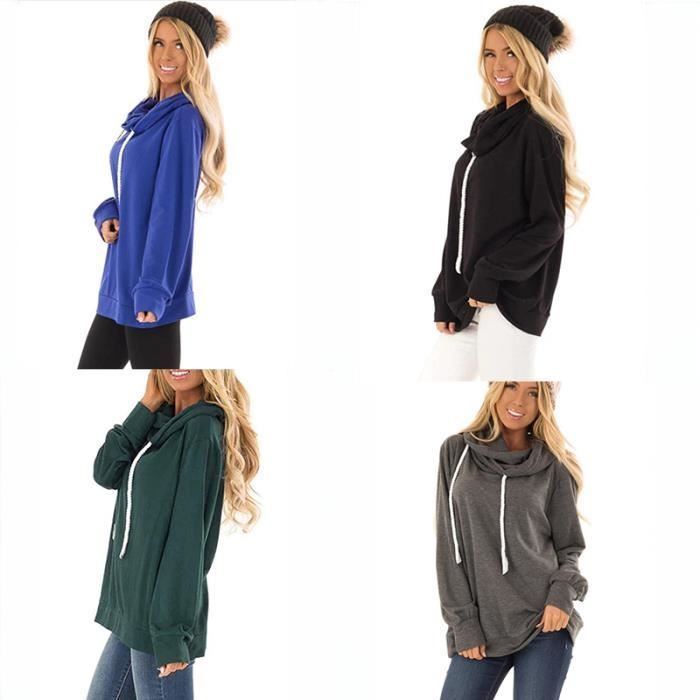 Sweat femme - LEOCLOTHO - Style de loisirs - Couleur noire - Col capuche - Grande taille