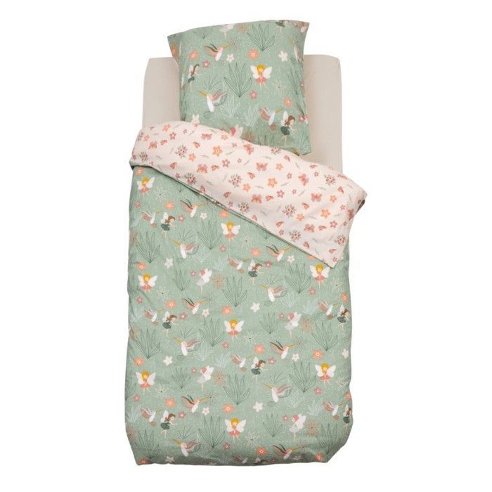 Funda nórdica infantil de 140x200 cm con diseño de hadas + funda de almohada, algodón de 57 hilos.
