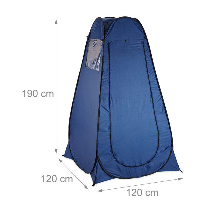 Tenda doccia da campeggio a scomparsa Relaxdays, AxLxP: 190 x 120 x 120 cm, spogliatoio, impermeabile, compatta, protezione UV 50+, blu