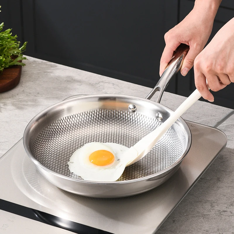 Wok en acier inoxydable 304, poêle à frire, sauteuse à steak, ustensiles de cuisine pour cuisinière à gaz et à induction, 28/30 cm, sans revêtement antiadhésif