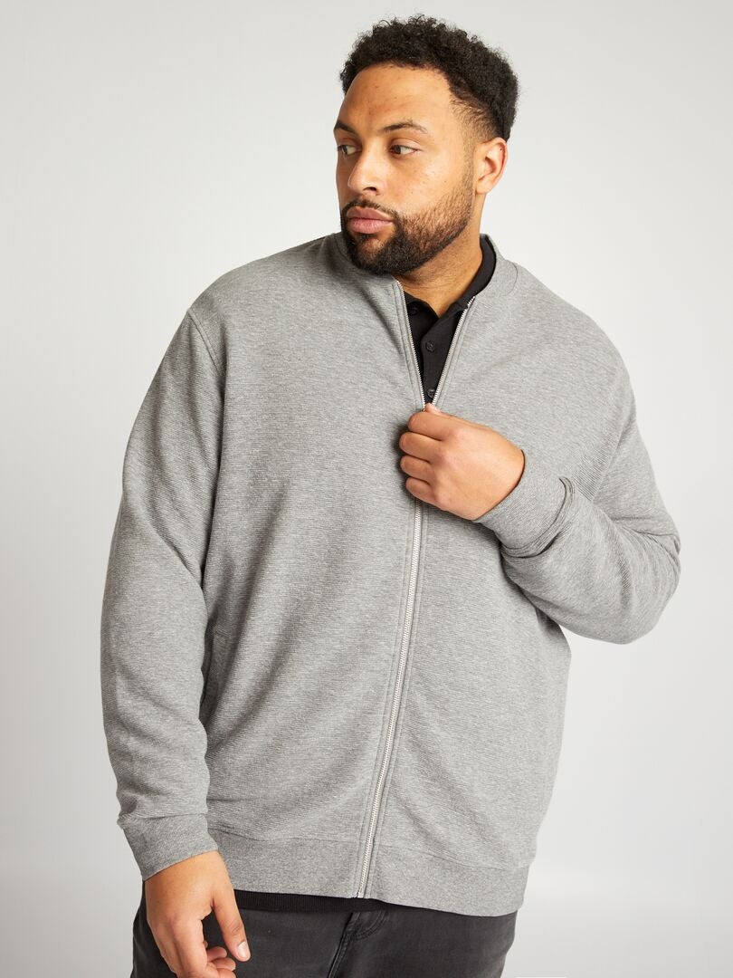 Gestreept gebreid sweatshirt met rits - GRIJS