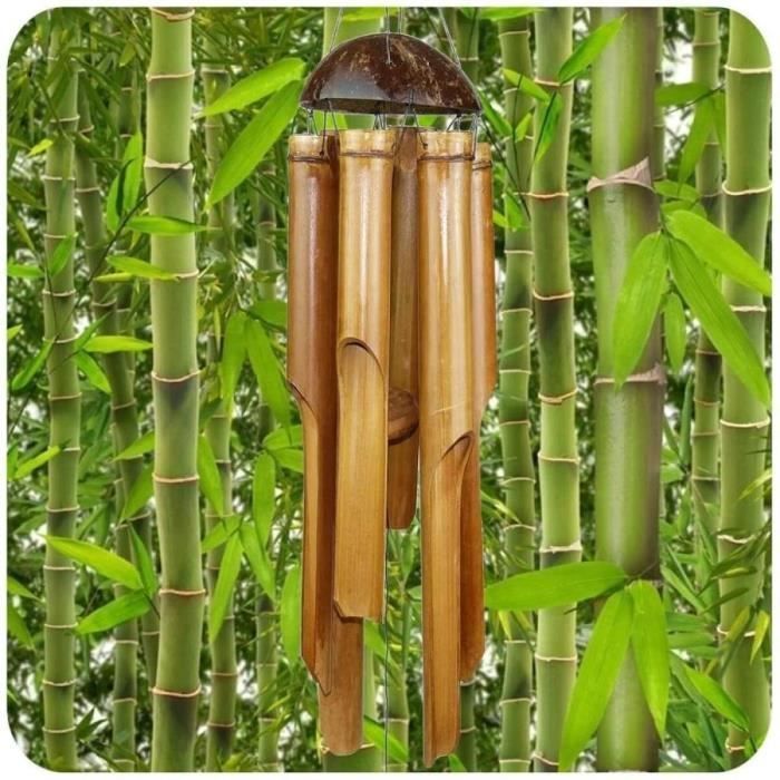 Windspiel aus Bambus – Feng-Shui-Dekoration – Beruhigender Klang – Ideal für Garten und Balkon – 85 cm