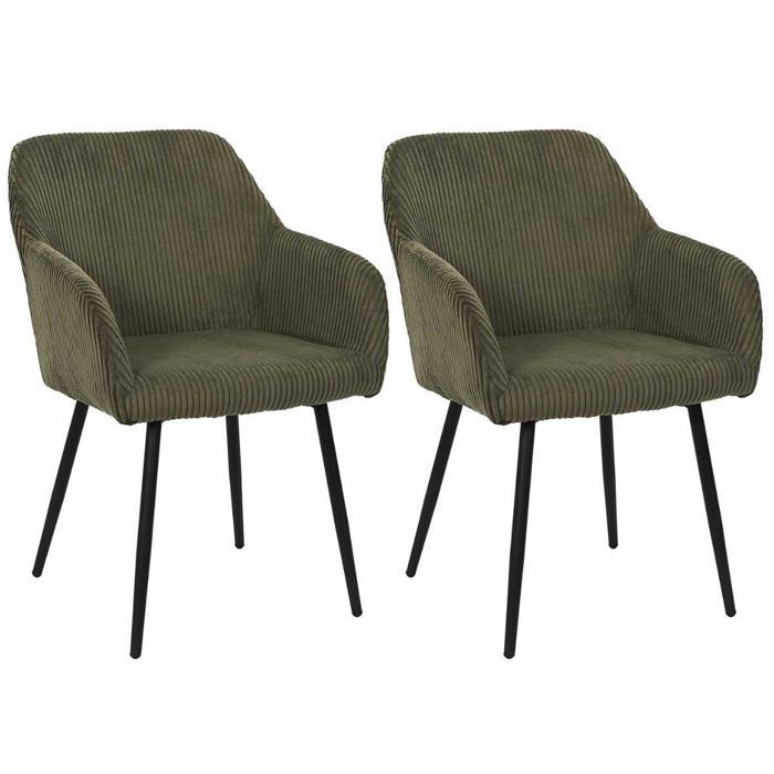 Set of 2 green corduroy dining chairs - AMORY