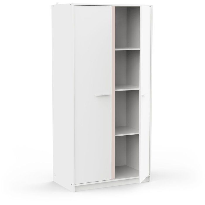 Armario de dormitorio - REVERSO - Blanco mate - Decoración rosa o azul - 2 puertas - Ancho 88,3 x Profundidad 50 x Alto 180,9 cm
