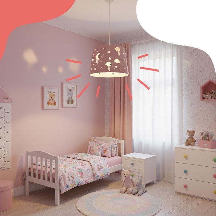 Relaxdays Lampe suspendue pour chambre d'enfant, Ciel étoilé, HxP : 119 x 27 cm, Lampe pour filles et garçons, rose