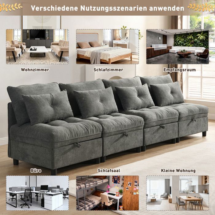 Set di divani modulari a 4 posti - pianificazione flessibile dello spazio con combinazione divano-letto - grigio