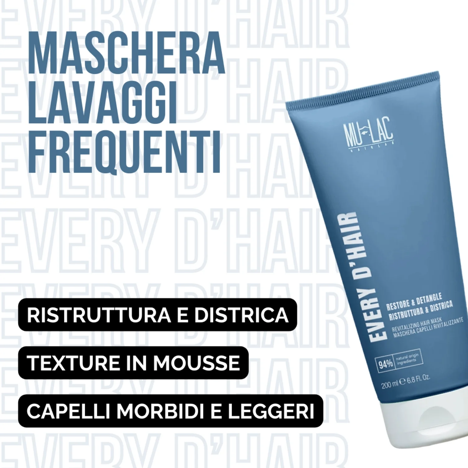 Hairlab EVERY D'HAIR RISTRUTTURA & DISTRICA - Maschera Capelli Rivitalizzante - Maschera Rivitalizzante Capelli