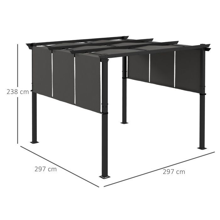 Outsunny - Pergola - Acier - 297x297x238cm - Gris foncé