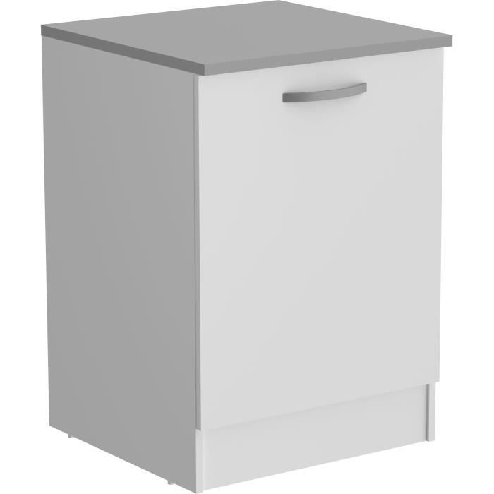 Meuble bas de cuisine OSLO - Blanc mat - 1 porte - L 60 x P 60 x H 86 cm