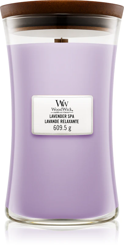 Vela perfumada Woodwick Lavender Spa com pavio de madeira