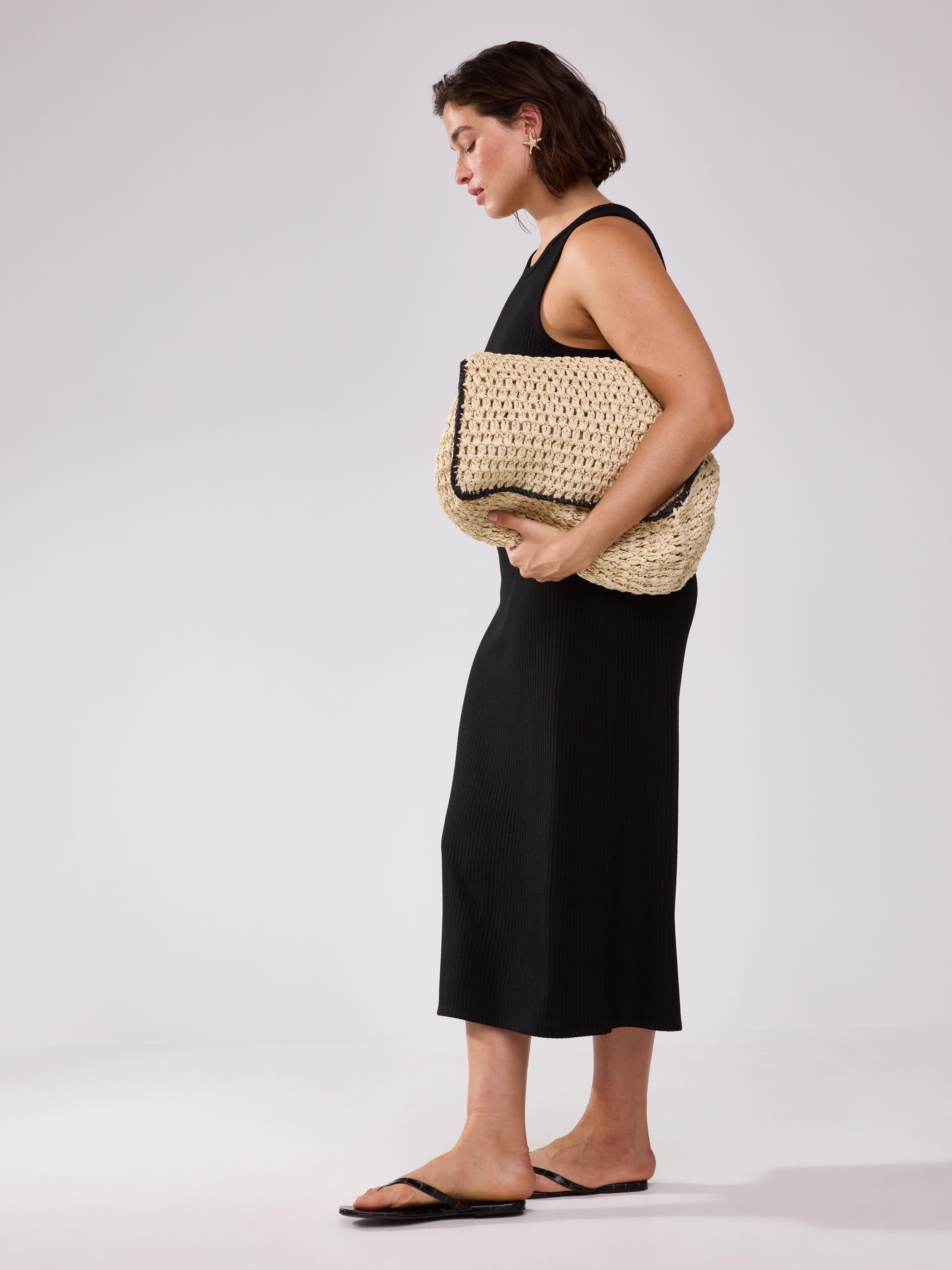 Vestido midi canelado preto