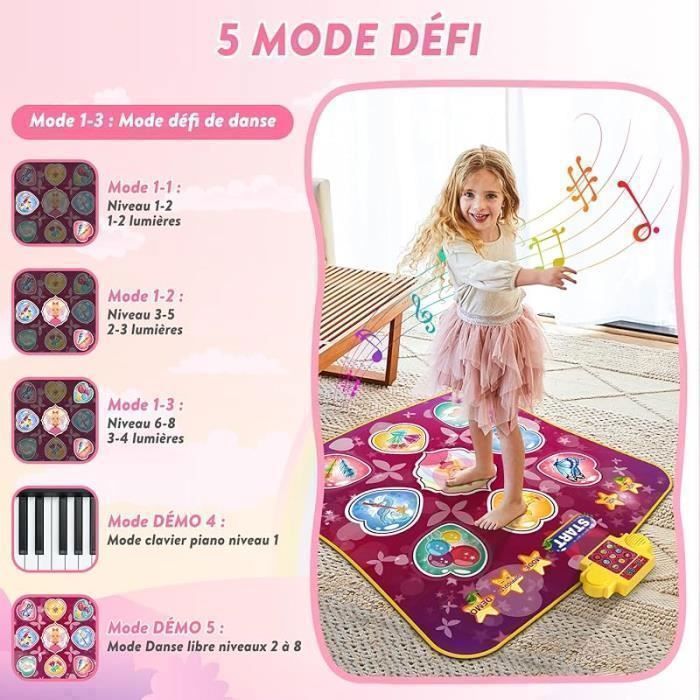 Interactieve dansmat voor meisjes van 3-12 jaar, met 9 LED-pijlen, muziek, dansmat, ideaal als cadeau voor meisjes.