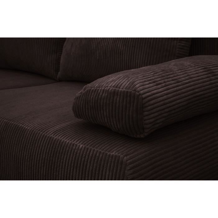 Sofá convertible de 3 plazas - MIKA - Pana marrón oscuro - Compartimento de almacenamiento - Ancho 192 x Alto 84 x Profundidad 93 cm