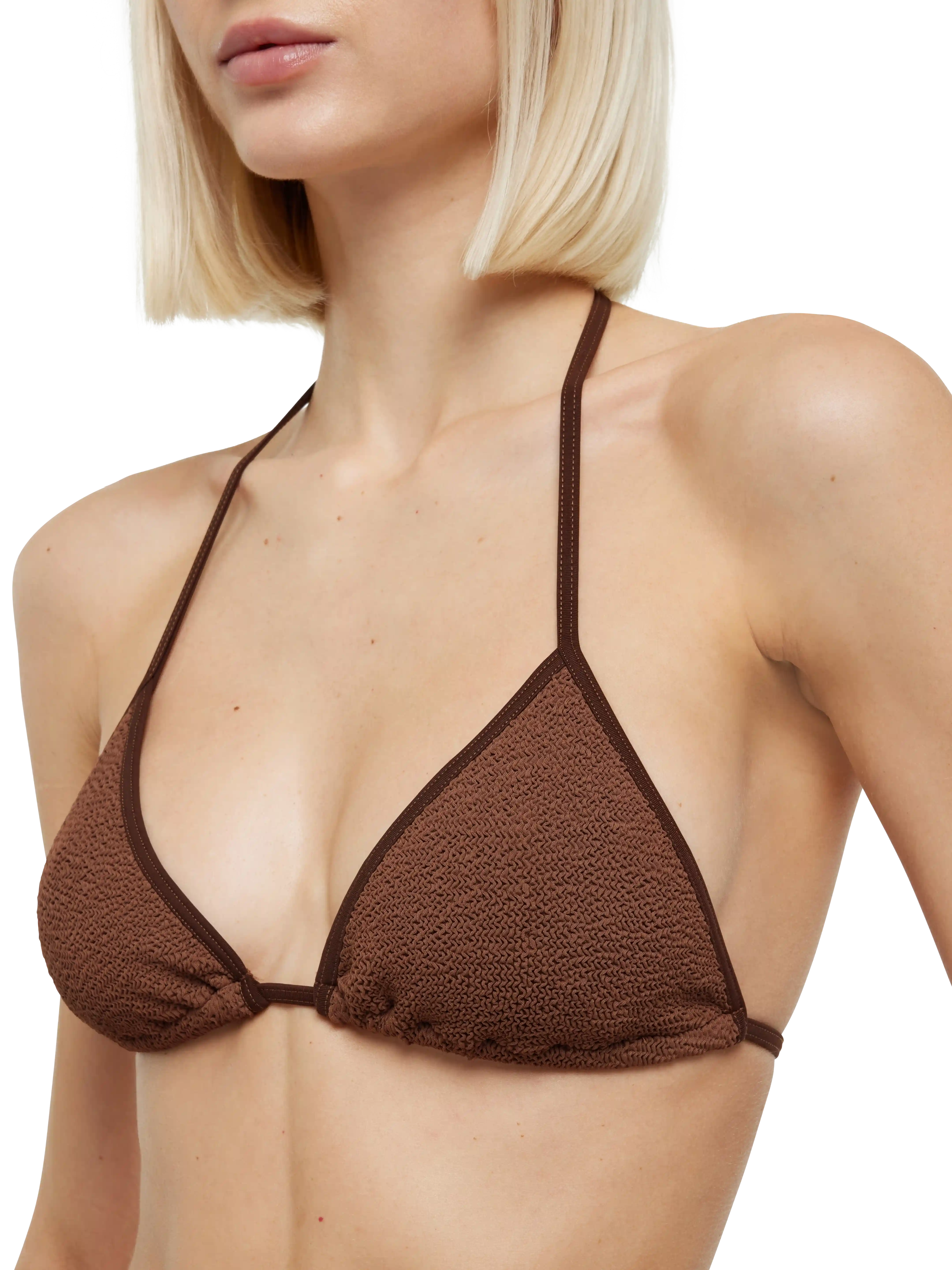 Leah Norah klassieke driehoekbikini in bruine kreukelstof