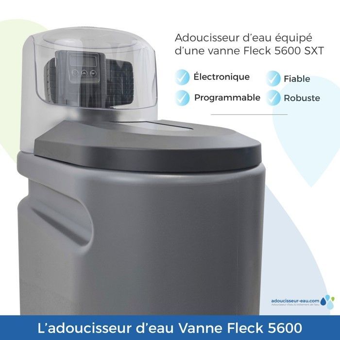 Descalcificador de agua Fleck 5600 SXT de 25 litros, completo con accesorios.