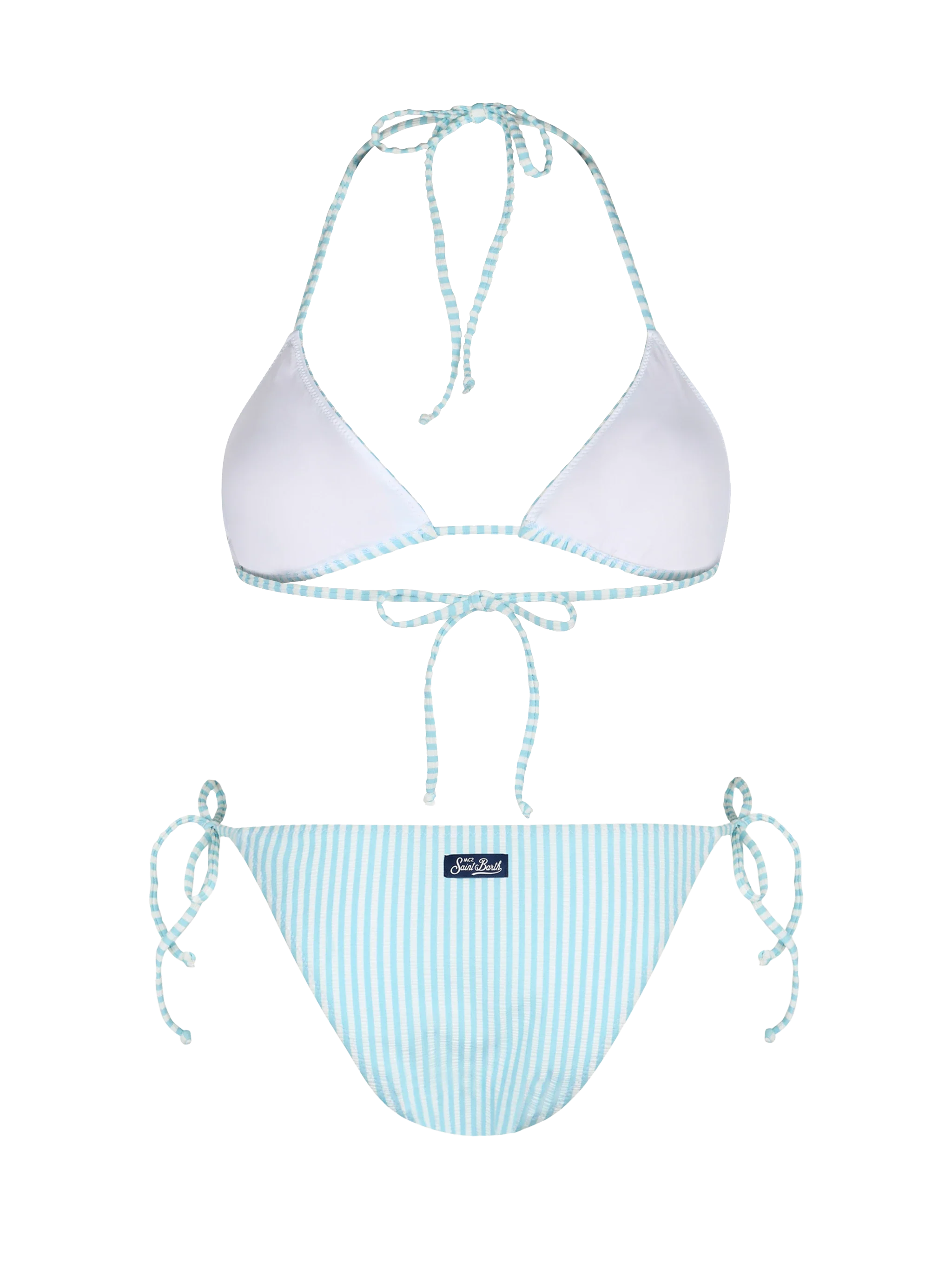 Bikini da donna a triangolo a righe seersucker Leah Virgo