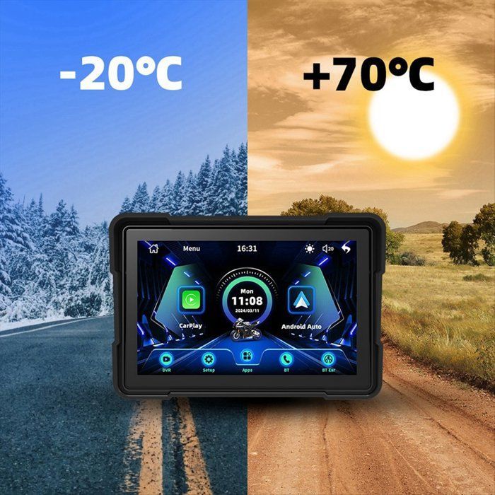 CarPlay inalámbrico para motocicletas, Android Auto, pantalla de 5 pulgadas, navegación GPS, resistente al agua, Bluetooth dual, grabadora de doble cámara.
