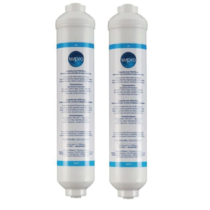 Confezione da 2 filtri universali WPRO USC100 per frigoriferi in stile americano - WPRO - USC100/1 - Filtro anticalcare per l'acqua - Bianco