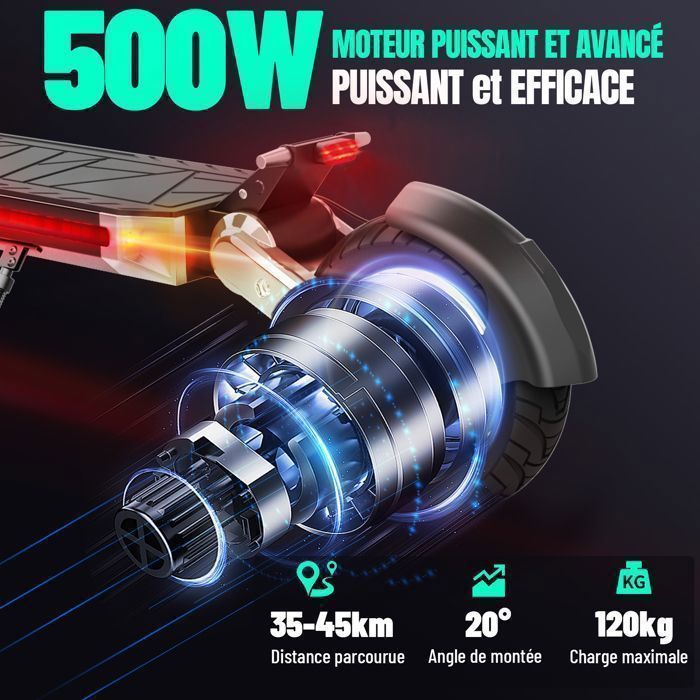 G2 Trotinette Electrique Adulte,Autonomie 40-45km，Moteur 500W（Moteur à pic 800W） avec Batterie 48V 10.4Ah,TODIMART