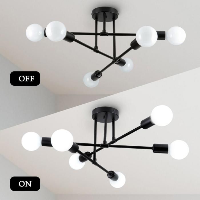 Lámpara de techo WOTTES 6x E27, estilo industrial vintage, ideal para cocina, dormitorio y sala de estar (negra).